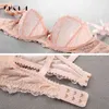 Ultrathin Underwear Set Plus Size 34 36 38 E Cup Sexy Bras Lingerie Lace Women Transparent Bra Set Pink Brassiere Half Cup White 211104