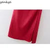 Fashion Women Red Satin Sling Sexy Dress Romantic Backless Sleeveless Hem Slits Summer Long Night Out Vestido 210514