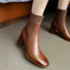 Ladies Ankle Boots 2022 Autumn Winter Concise Genuine Leather Knitting Thick High Heels Basic Casual Shoes