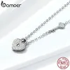 Bamoer Pure 925 Sterling Silver Clear Cz Heart Lock och Key Link Chain Choker Halsband för Kvinnor Lyxparkering Smycken SCN315