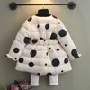 Зимняя мода 3-11 12 лет Детская одежда Утолщение длинной верхней одежды в горошек ватная куртка для детей Baby Girls 210701