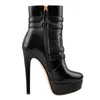 Womens Platform Black Matte Ankle Booties Side Zip Metal Plates Buckle Big Size Stilettos Short Boots