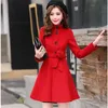 Women wool Outerwear Autumn Winter Clothing Korea Fashion Belt Warm Woolen Dress Blends Slim Female Elegant Coat 899i Women's Wool