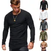 Hot Men's T-Shirts Pleated Wrinkled Slim Fit O Neck Long Sleeve Muscle Solid Casual Tops Shirts Summer Basic Tee New Men Clothes Y0323