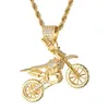 Pendant Necklaces HIP Hop Full Iced Out Bling CZ Cubic Zircon Copper Cool Motorcycle Pendants & For Men Jewelry Whole279P