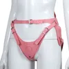 Cockrings Giocattoli lesbici Pink Pu Cintura di castità femminile in pelle dildo Strapon Mutandine Cinturino regolabile su Bdsm Bondage Sex Toy per coppie 1123