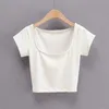 Sexy vrouwen shirts zomer basic t-shirt korte mouw vierkante hals shirts vintage solid shirt wit roze tops vrouwen 210514