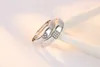 Couple carré coeur diamant cluster anneaux cristal argent ouvrable réglable bague de fiançailles pour femmes hommes bijoux de mode