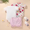 Sommarbarn Tjejer 3 stycken Kläder Set Lovely Cartoon Bomull Bodysuit + Toppar + Shorts Super Söt Sjuka Bebies Kids Kläder Outfits