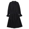 [EAM] Women Black Apricot Bandage Midi Ruffles Dress V-Neck Long Sleeve Loose Fit Fashion Spring Autumn 1DD5885 210512