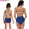 Família Correspondência de Swimwear Beachwear Mamãe e Me Swimsuit Mãe Filha Pai filho Roupas Vestidos Cintura Alta Cintura Biquini Olhar Mum 210713