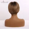 Peruki syntetyczne Easihair Ombre Mieszane Brązowe Krótkie Włosy Proste Włosy Z Bokiem Pixie Cut for African American Women