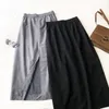Spring Summer Cotton High Waist Midi Skirt Women Solid Casual Split CRRIFLZ 210520