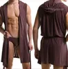 Vêtements de nuit pour hommes en gros - Coton Hommes Peignoir D'été À Capuche Robes Loisirs Maison Sans Manches Chemise De Nuit Pyjama Sous-Vêtements Gay Robe De Chambre