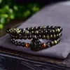 6mm naturlig guld glans obsidian tiger eye pärlor bön strand armband vintage 3 varv gyllene flash ädelsten djur katt hund tass fotavtryck charm pärla armband