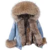 giacca in pelliccia da donna denim fodera naturale cappotto invernale in cotone caldo da donna 211220