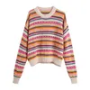 Hollow Out Vintage Tops Women 2021 O-neck Fashion Striped Sweater Female Casual Chic Elegant Sweater Top Lady Summer Y1110