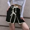 Юбки шикарные модные корейские летние женщины рефлексивные ремни высокая талия черная мини-упаковка