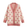 Maglione rosa Donna Cardigan lavorato a maglia primavera Giacche larghe Cappotti stampati bianchi Autunno Dolce Maglioni carini Feminina LR830 210531