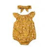 Doğan Bebek Bebek Kız 2 adet Giysileri Set Çiçek Kolsuz Bodysuit Tulum Romper Kafa Çocuk Yaz Giyim Tulumları