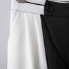 Casual Asymmetrical Trousers For Women High Waist Hit Color Straight Wide Leg Pants Females Spring Fashion 210521