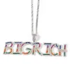 Cor do arco-íris nome personalizado baguette letras pingente para homens mulheres presentes colar de zircônia cúbica hip hop jóias2771