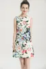 Women's Runway Dresses O Neck Sleeveless Printed Beaded Fashion Dobby Short Dress Vestidos