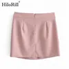 Шикарная линия розовая юбка женская высокая талия офисные дамы мини мода твердый цвет плиссированный Jupe Femme 210508