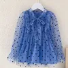 2021 Nieuwe lente herfst lange jurk casual jurk kid kleding polka dot mesh jurk meisje kleding voor 3-7 jaar Q0716