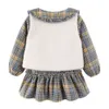 Mudkingdom otoño invierno lindo vestido de princesa conjunto bebé niña más terciopelo cálido chaleco + 2 unids ropa para niños 210615