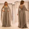 2021 Elegant Long Gray Mother of the Bride Dress Shawl Sleeves Appliques Chiffon Floor Length Women Formal Gowns Custom Size