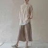 ジョニー教徒の女性中華風シャツとトップスVネック長袖ブラウス夏の綿のリネン服ビンテージ女性のシャツ210521
