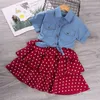 Girls Summer Girls Moda Vestiti per bambini Abbigliamento per bambini Giacca in denim manica corta + Polka Dot Tutu Dress 2 Pz Suit Bambini ragazze 3-12 anni Q0716