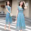 Muyoms Sommer 4 Farben Elegantes Kleid Bedruckt Kurzarm Reißverschluss Bund V-Ausschnitt Mutter Chiffon Partykleider Cocktailkleider