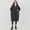 Parka lungo allentato per le donne Manica con colletto con cappuccio Casual Cappotto di cotone oversize nero Moda invernale femminile 210524