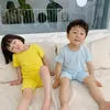 Summer kids solid color cotton Pajama Sets boys girls soft casual leisure wear children short sleeve clothes sets 210508