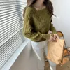 Lente en herfst Koreaanse versie mode zachte wind losse buitenkleding vierkante nek trui korte gebreide top vrouwen 210427