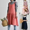 Women Antifouling Cross Back Pockets Cooking Baking Apron Dress Work Clothes Household Cleaning Tools Aprons 210625