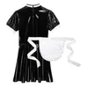 Uomo Sissy Maid Dress Costume Cosplay Clubwear Manica corta a sbuffo Wetlook Latex Servo Uniforme svasato con grembiule 2112231032063