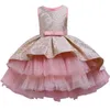 Elegante kant pailletten bloem avond trouwjurk 2021 kerst meisjes prinses jurk kinderen feestjurk voor meisje kinderen kostuum Q0716