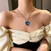 Hängsmycke Halsband Big Crystal Heart Necklace för kvinnor Full Rhinestone Titanic Of Ocean Blue Love Forever Smycken