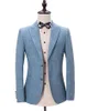 Costumes pour hommes Blazers (veste + pantalon + gilet) Design costume en lin bleu Slim Fit mariage décontracté été plage marié homme Blazer Terno Masculino