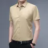 Green Shirts Men Casual Short Sleeve Superfine Fiber Mens Shirt Slim Business Work Camisas Solid Chemise Homme 12+Color 210524