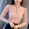 Femmes Velvet Épais Dentelle Blouses Femme Nouvelle Taille Plus 3XL Chemise Slim Tops à manches longues 210317