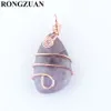 Wholesale Natural Stone Copper Wire Wrap Pendant Irregular Geometric Bead Amethyst Crystal Opal Rose Gold Color Dangle Charms Jewelry DBN437