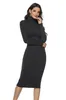 Tricoté Col Roulé Midi Robe Moulante Automne Hiver Femmes Casual Manches Longues 5XL Plus La Taille Robes Mince Élastique Femme Vestidos 210507