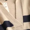 Topy Vintage Paski sweter Kobiety Dzianiny Lapel Topy Casual Kobiet Pulowers Jesienne Bluzy 211217