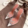 Sandals 2022 Summer Rhinestone Bowknot Pointed Women's Crystal Clear High Heels Stiletto