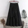 黒の不規則なスカートの女性のハイウエストパッチワークのフリルRuchedカジュアルスカートのための女性ファッション服210521