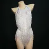 Степень износа блестящие золотые стразы кисточкой боди Женский певец DJ Sexy Hologrography leotard Jazz Beyonce Costume Crystal Outfit DL1012
